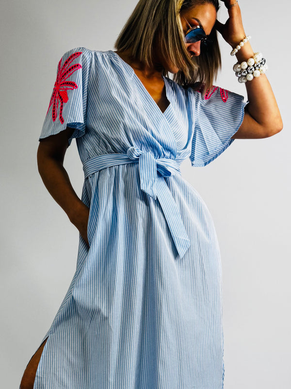 ROBE LONGUE RAYÉE STYLE PORTEFEUILLE