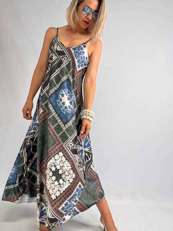 ROBE LONGUE SATINÉE À MOTIF