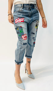 JEANS MOM 7/8 PATCH