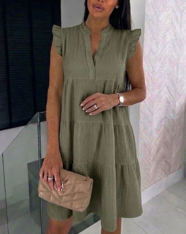 ROBE COURTE EN GAZE DE COTON À VOLANTS
