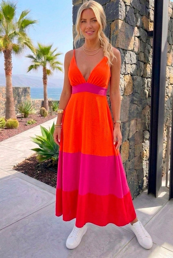 ROBE MAXI COLOR BLOCK NÉON
