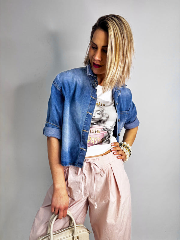 CHEMISE COURTE EN DENIM LÉGER