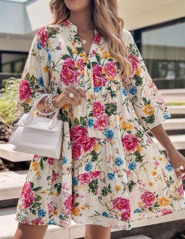ROBE COURTE BOHÈME À MOTIFS