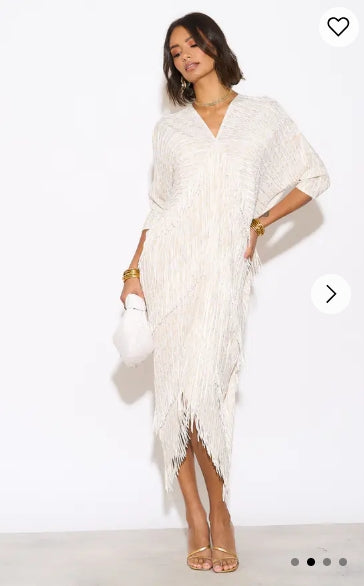 ROBE MIDI PLISSÉE À FRANGES CASCADE