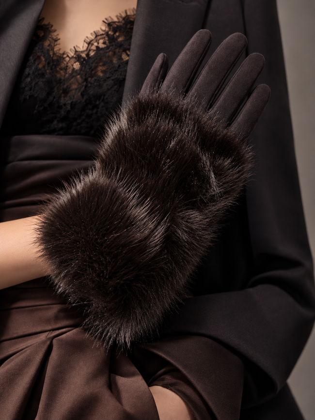 GANTS À MANCHETTES EN FAUSSE FOURRURE